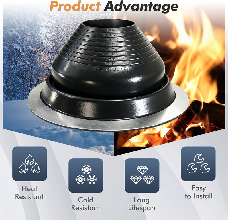 ACNOYEL #6 Epdm Metal Roof Vents Roof Pipe Flashing Boot, Flexible Roof Chimney Flashing Roof Jack for Pipe OD 5" to 9", Screws & Hex Socket Included, Black/ 1 Pcs - Image 3